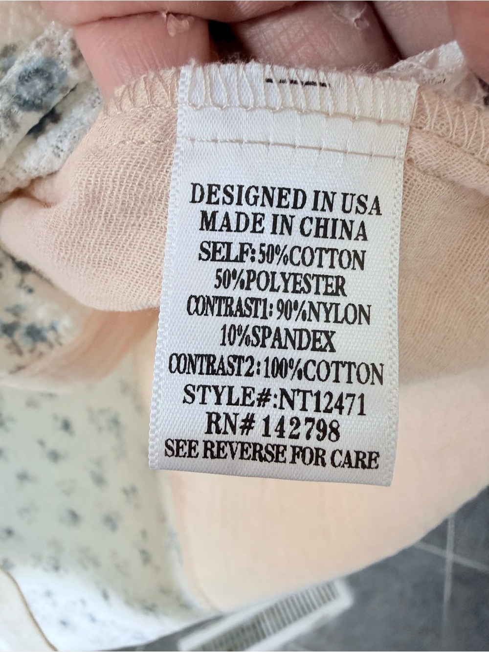 Patchwork Button-Down Shirt in Soft Pink and Cream - Picture 5 of 6
